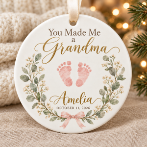 Personalized New Grandma Christmas Ornament, You Made Me a Grandma, Baby Footprint & Custom Name Keepsake, First Grandchild Gift 49b6e174-1b95-4cd8-8160-e84e67847cc2-Newborn-footprints-on-a-keepsake-ornament.png