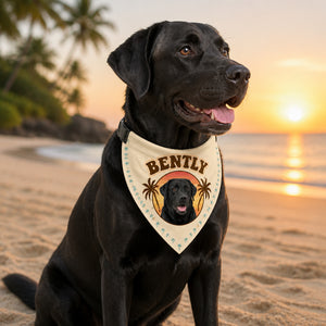 Custom Pet Photo Bandana – Tropical Sunset Badge with Name - Personalized Pet Bandana Collar With Adjustable Buckle 49ba1c2d-2f14-48bd-a26e-5294ac9b77f0.jpg
