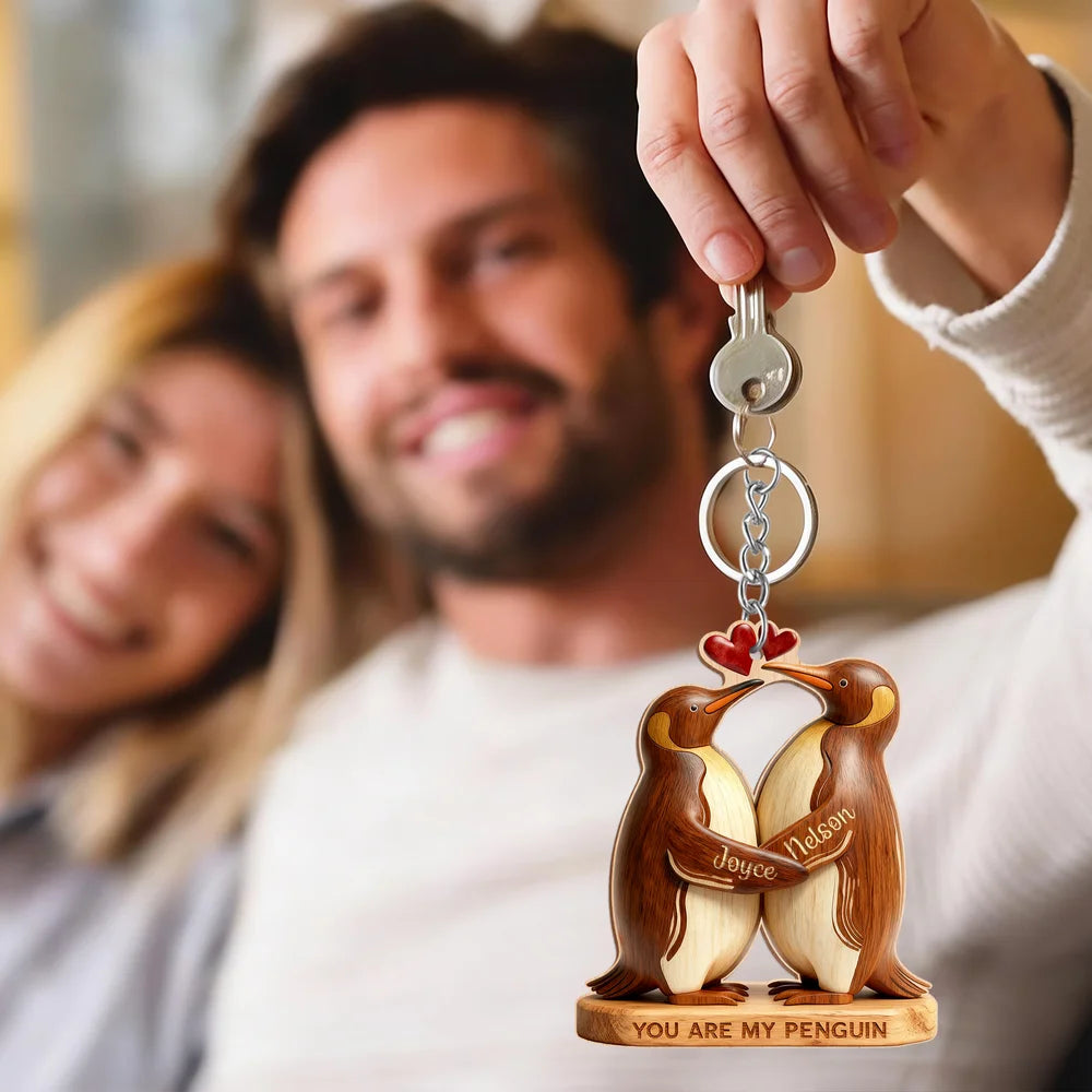 Personalised You Are My Penguin Acrylic Keychain with Name Valentine's Day Birthday Anniversary Gift for Couple Boyfriend Girlfriend