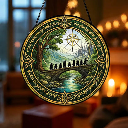 Fantasy Fellowship Stained Glass Suncatcher, Epic Adventure Window Hanging, Medieval Landscape Decor, Nature Lover Gift, Magical Forest Art 49c315d6-34fd-47e8-8c22-315bde457266-fg-29-.webp