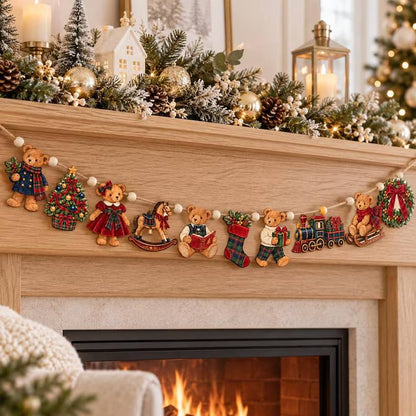 Wooden Christmas Garland: Ten Teddy Bear and Toy Pieces with Tartan Details 49c7cec0-420b-4b3f-becf-f84a4eda0a3e-dftuh56-4-.jpg