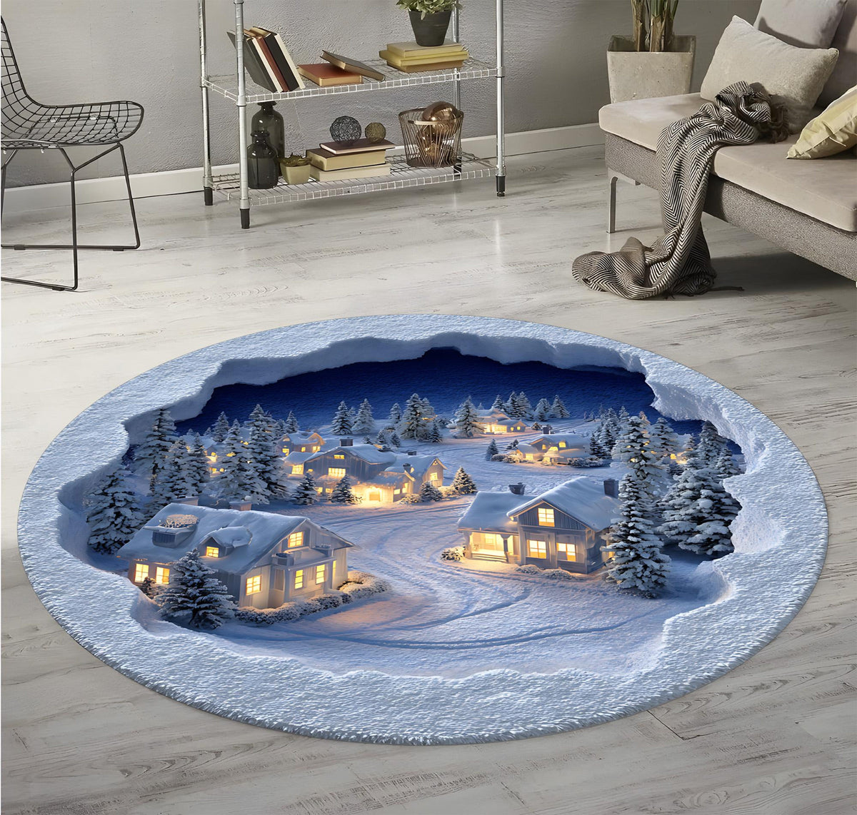 3D Snow Village Round Rug, Winter Scene Carpet for Living Room, Christmas Home Decor Cozy Holiday Floor Mat 49cfa293-dae0-46c5-9176-19bc93f130da-4.jpg
