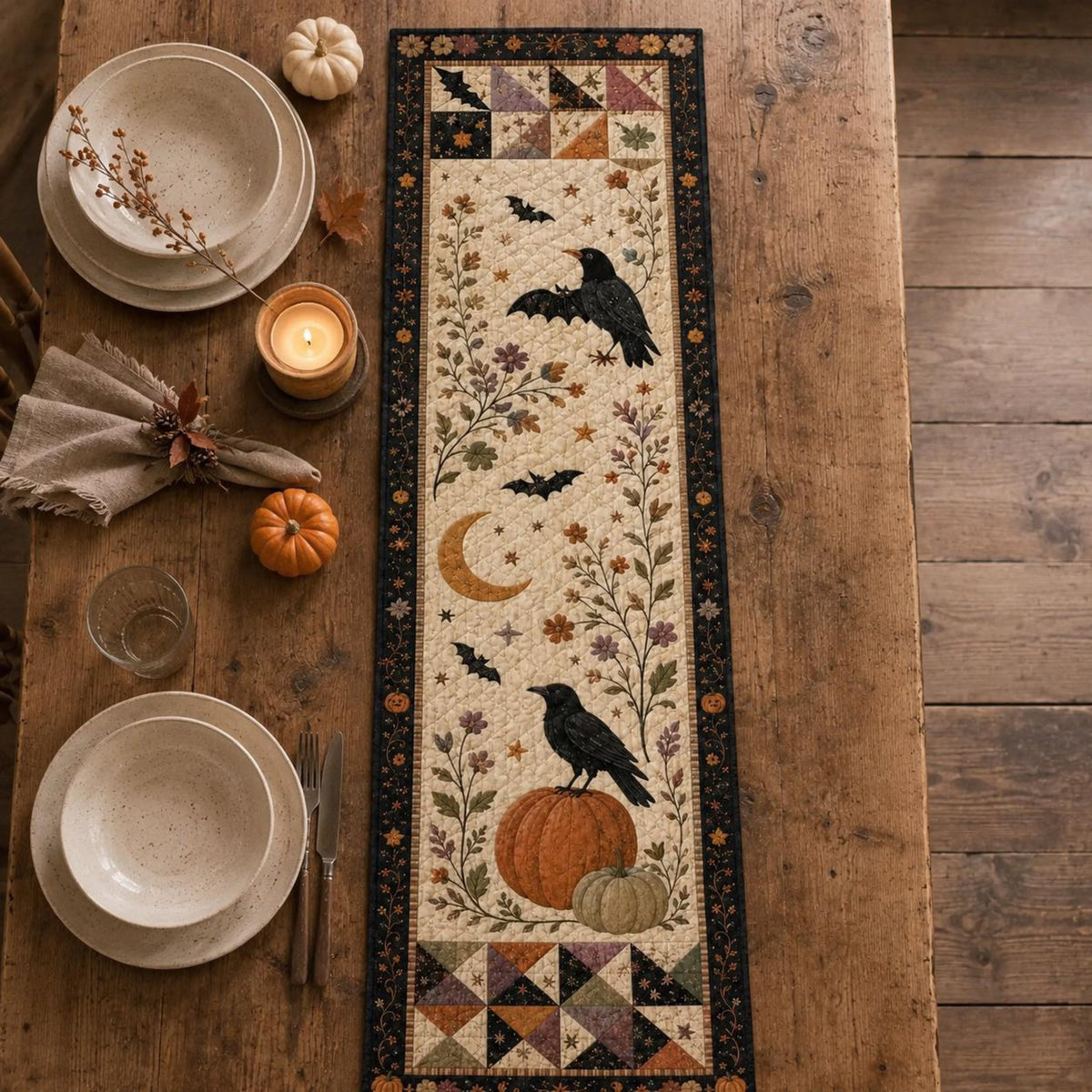 Halloween Quilted Table Runner, Fall Table Runner, Pumpkin Cat Ghost Bat Table Decor, Spooky Autumn Dining Table Runner Halloween Home Decor 49d11ddd-4969-4e63-a0e6-07f46dc8a661-4.jpg