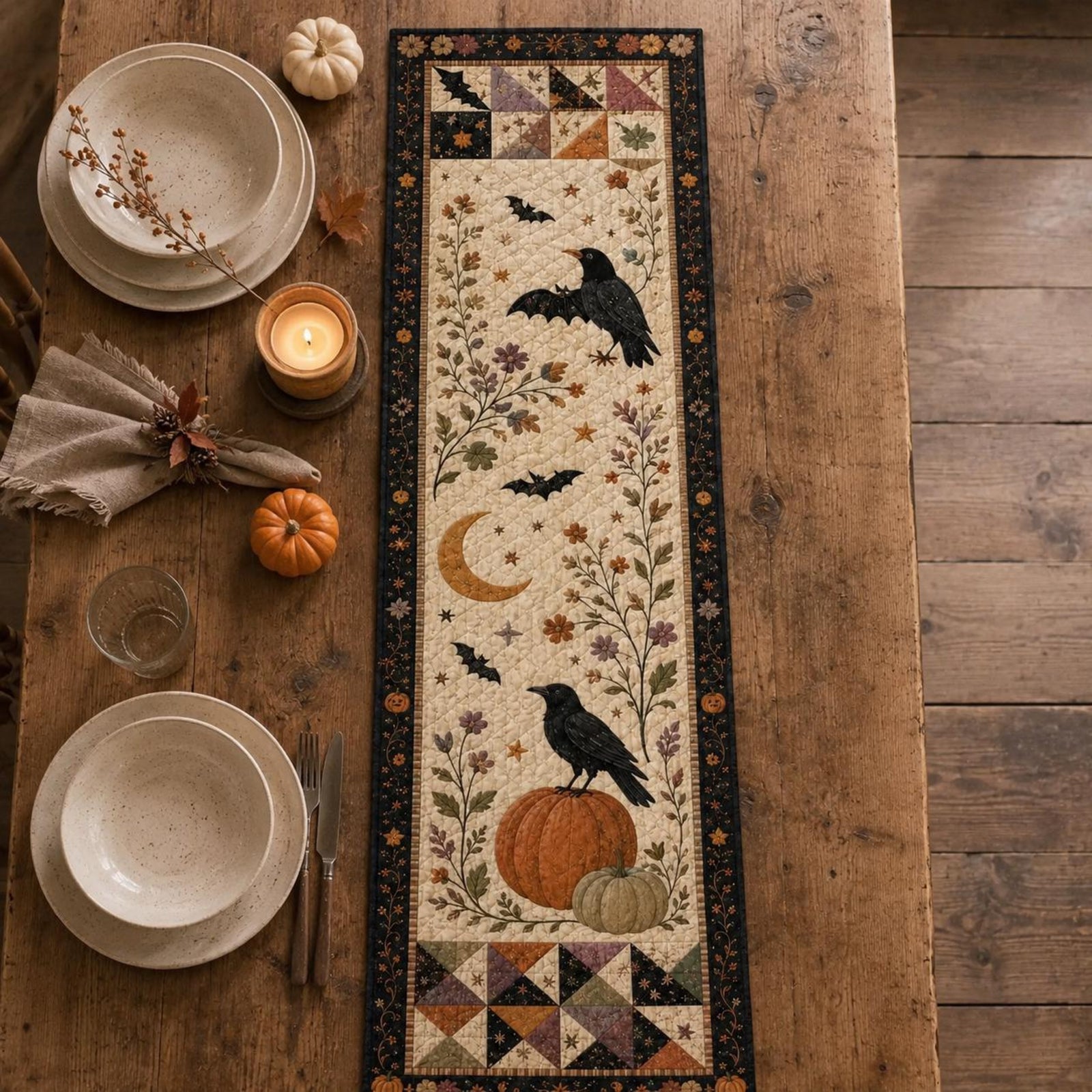 Halloween Quilted Table Runner, Fall Table Runner, Pumpkin Cat Ghost Bat Table Decor, Spooky Autumn Dining Table Runner Halloween Home Decor 49d11ddd-4969-4e63-a0e6-07f46dc8a661-4.jpg