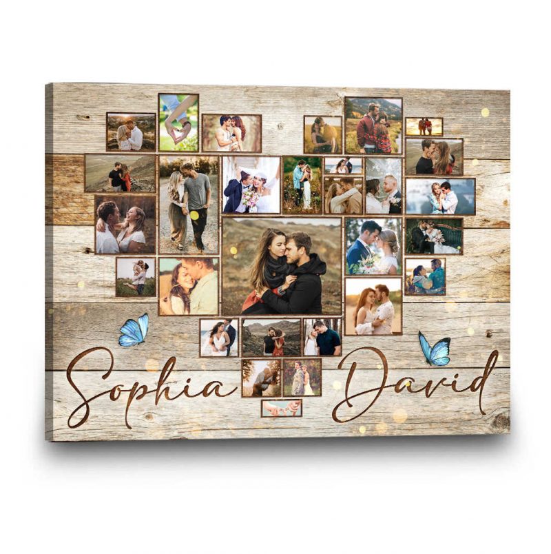 Custom Heart Photo Collage Canvas, Photo Collage Gift, Personalized Anniversary Gift For Couples