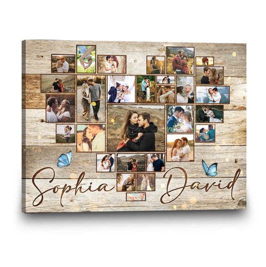 Custom Heart Photo Collage Canvas, Photo Collage Gift, Personalized Anniversary Gift For Couples