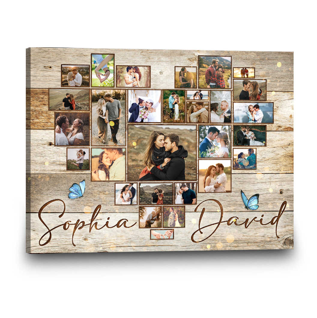 Custom Heart Photo Collage Canvas, Photo Collage Gift, Personalized Anniversary Gift For Couples