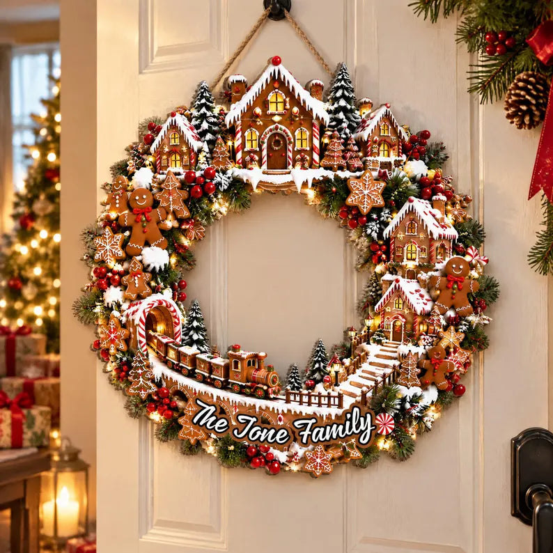 Gingerbread Christmas Wreath - Personalized Gingerbread Christmas Wreath, Candy Cane Holiday Door Wreath, Peppermint Christmas Door Decor 49f6763c-c952-4213-83a9-f8b944f3012c-SDFESW-1-.webp