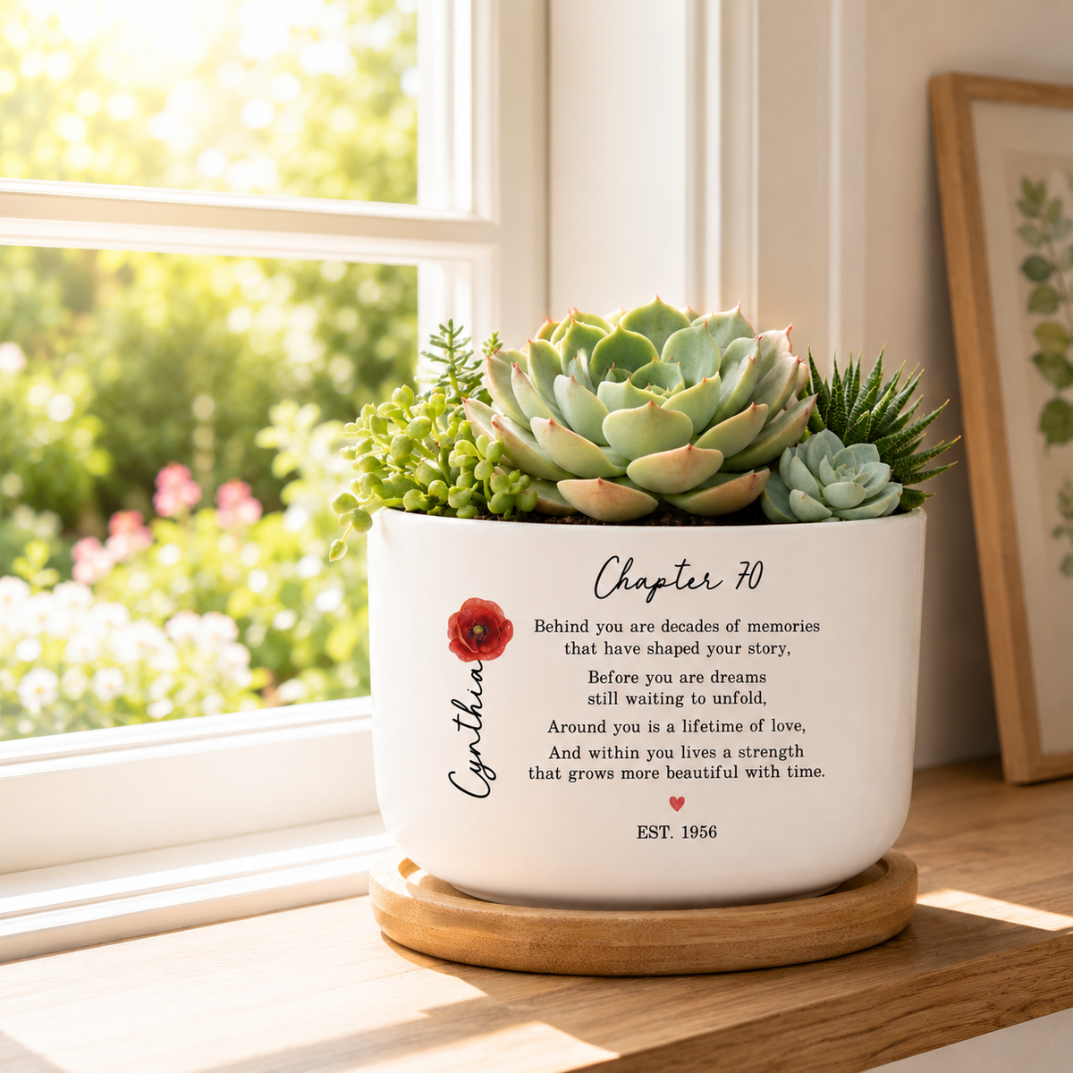 70th Birthday Gift For Women, Personalized Birth Flower Plant Pot, Custom Name Chapter 70 Planter