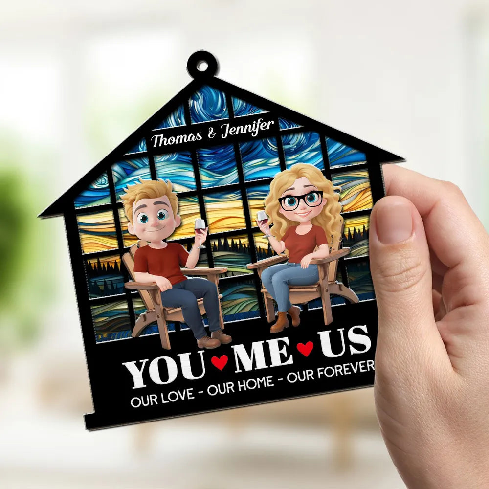 Our Love Our Home Our Forever - Personalized Suncatcher Ornament - Anniversary Gift, Valentine's Day Gift For Couple