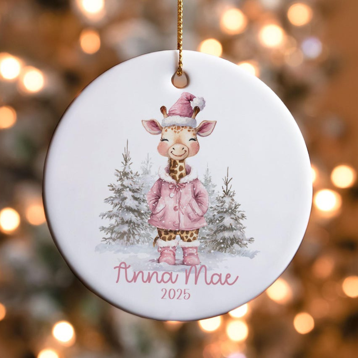 Personalized Cute Giraffe Ornament, Girls Pink Giraffe Christmas Ornaments, Children's Gift Ornament with Name, Kids Ornaments for Girls