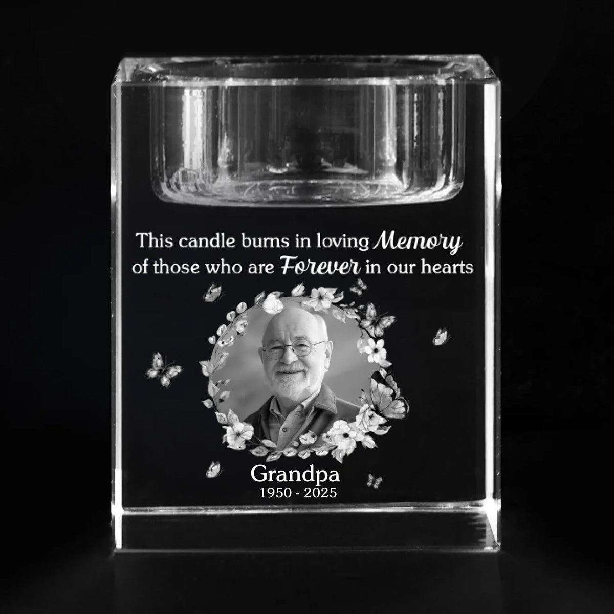 This Candle Burns In Loving Memory Memorial Photo - Personalized Crystal Candle Holder - Memorial Gift For Family