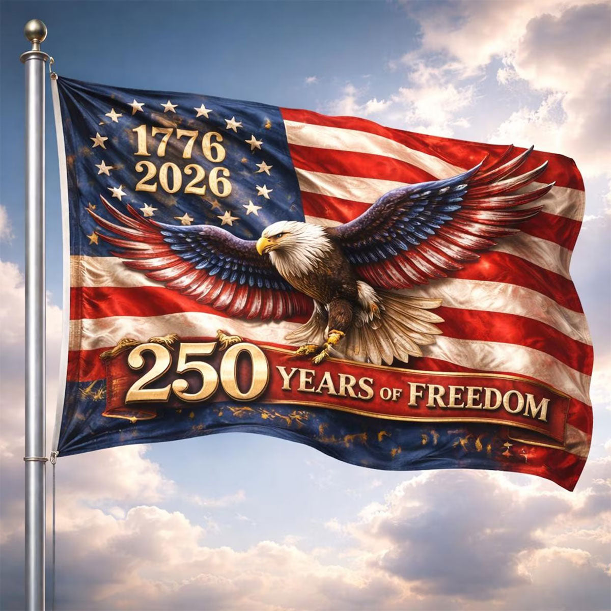 American Flag 1776-2026 Banner, Patriotic Eagle Flag Decor, 250 Years of Freedom USA Outdoor Flag