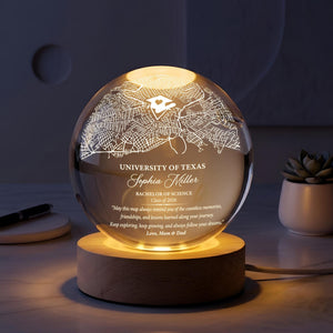 Personalized University Map Crystal Ball Night Light, Custom Graduation LED Lamp Class of 2026, College Grad Keepsake