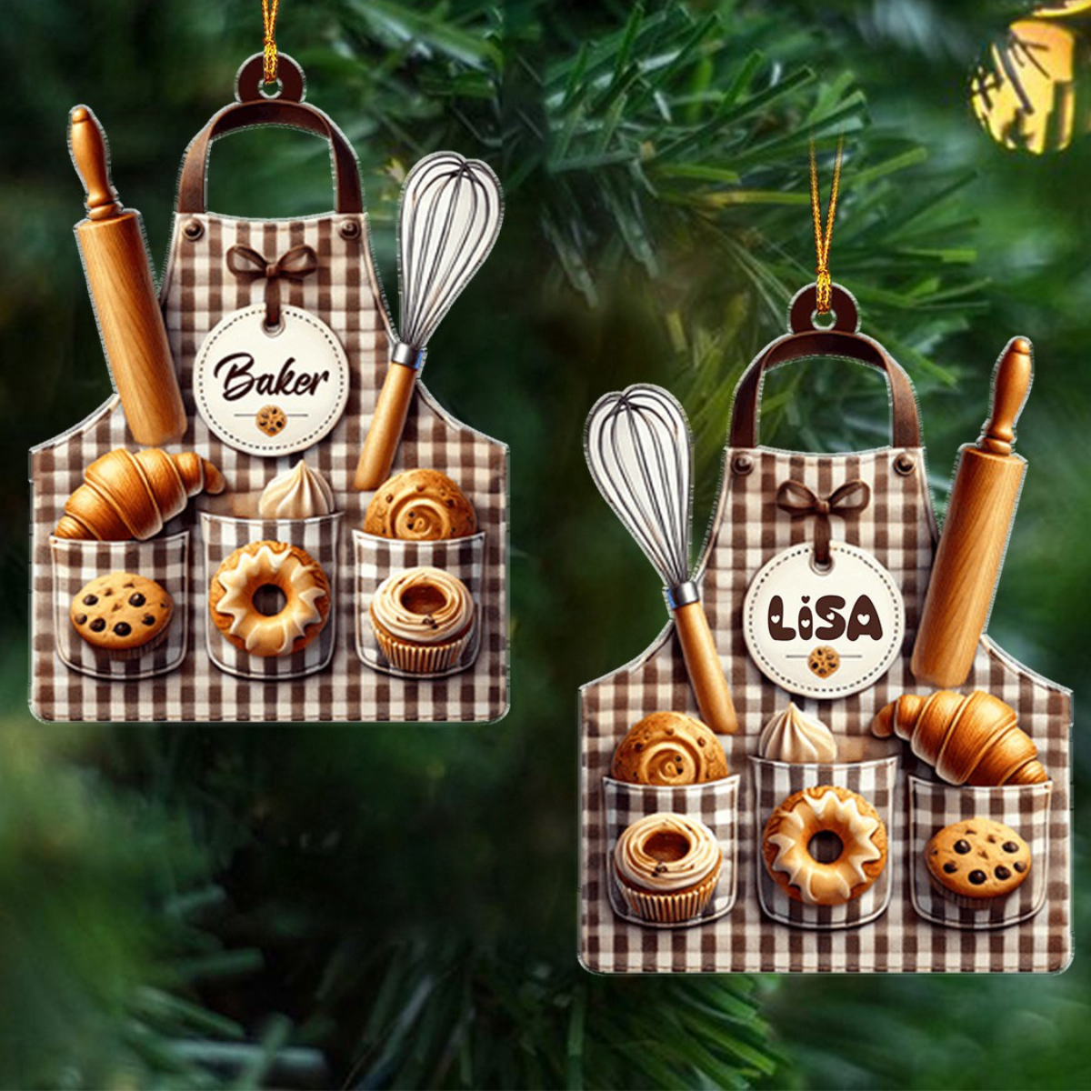 Custom Name Baker Ornament, Christmas Gift for Baker Lover
