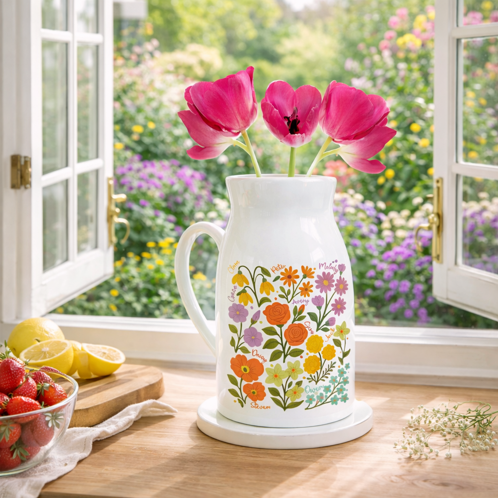 Personalized Grandma's Garden Vase, Mothers Day Gifts for Nana, Grandma's Garden Flower Vase, Custom Birth Flower Vase, Family Name Flower