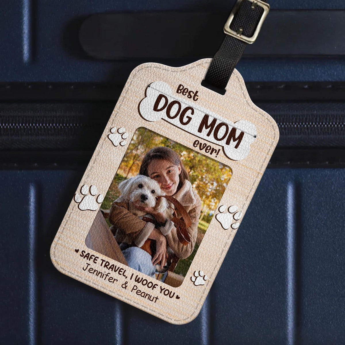 Personalized Dog Lover Leather Luggage Tag, Custom Photo & Name Engraved, Pet Travel Accessory, Gift for Dog Mom