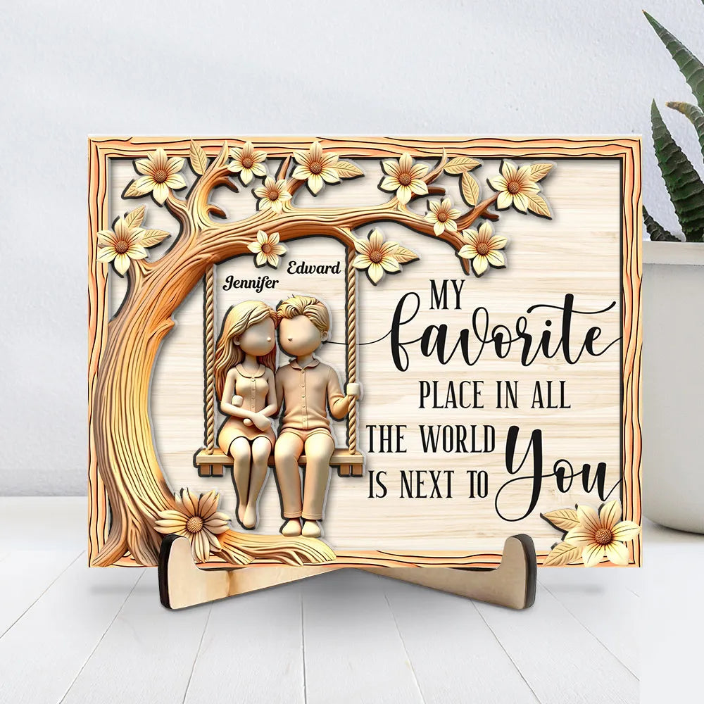 Couple On Swing With Floral - Personalized Wooden Plaque - Valentine's Day Gift For Couple