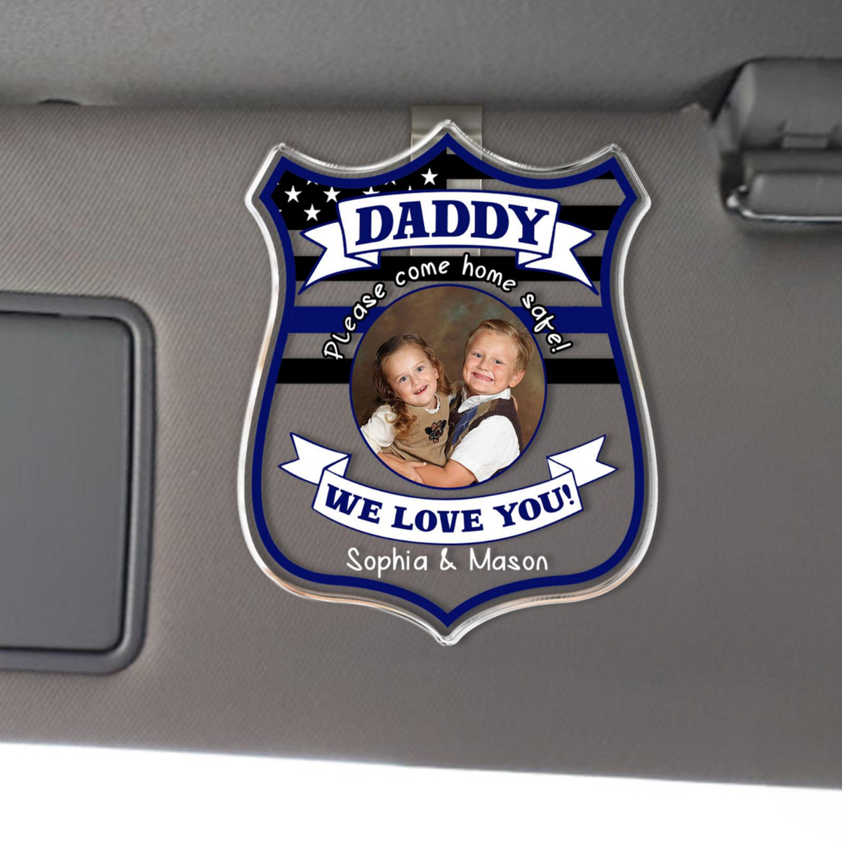 Custom Police Officer Picture Car Visor Clip, Custom Photo Kids Visor Clip, Police Badge Visor Clip, Father's Day Gift, Drive Safe Daddy