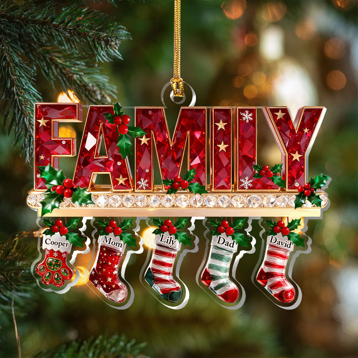 Merry Christmas 3D Crystal Effect Stockings - Personalized Acrylic Ornament - Christmas Gift For Family