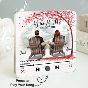 Romantic Mountain Landscape with Blossom Tree Sitting Couple - Personalized Music Magnet - Valentine's Day Gift For Couple
