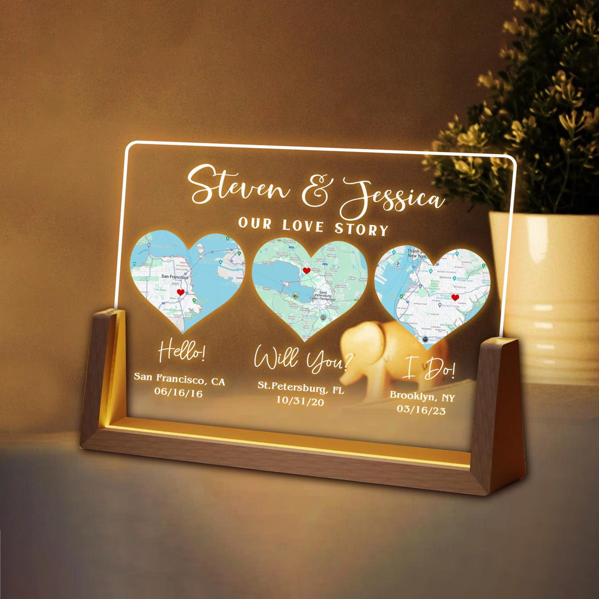 Personalized Address Map Anniversary Gift, Hello Will You I Do Night Light, Custom Our Love Story Gift, Engagement Gift For Couple
