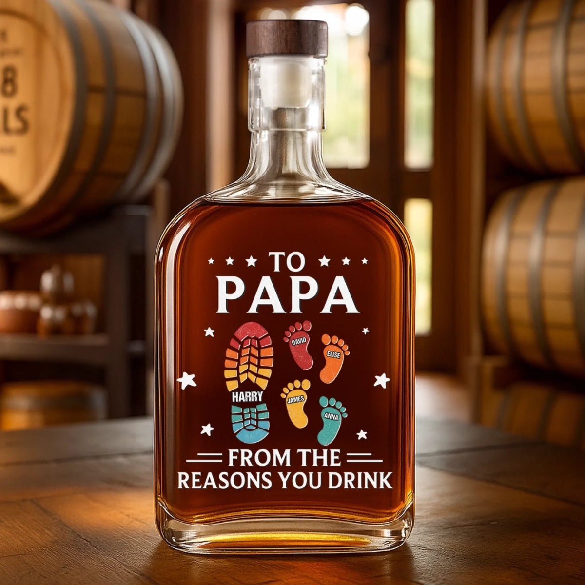 To Papa From Little Footprints - Personalized Whiskey Bottle - Gift For Dad, Papa, Father's Day