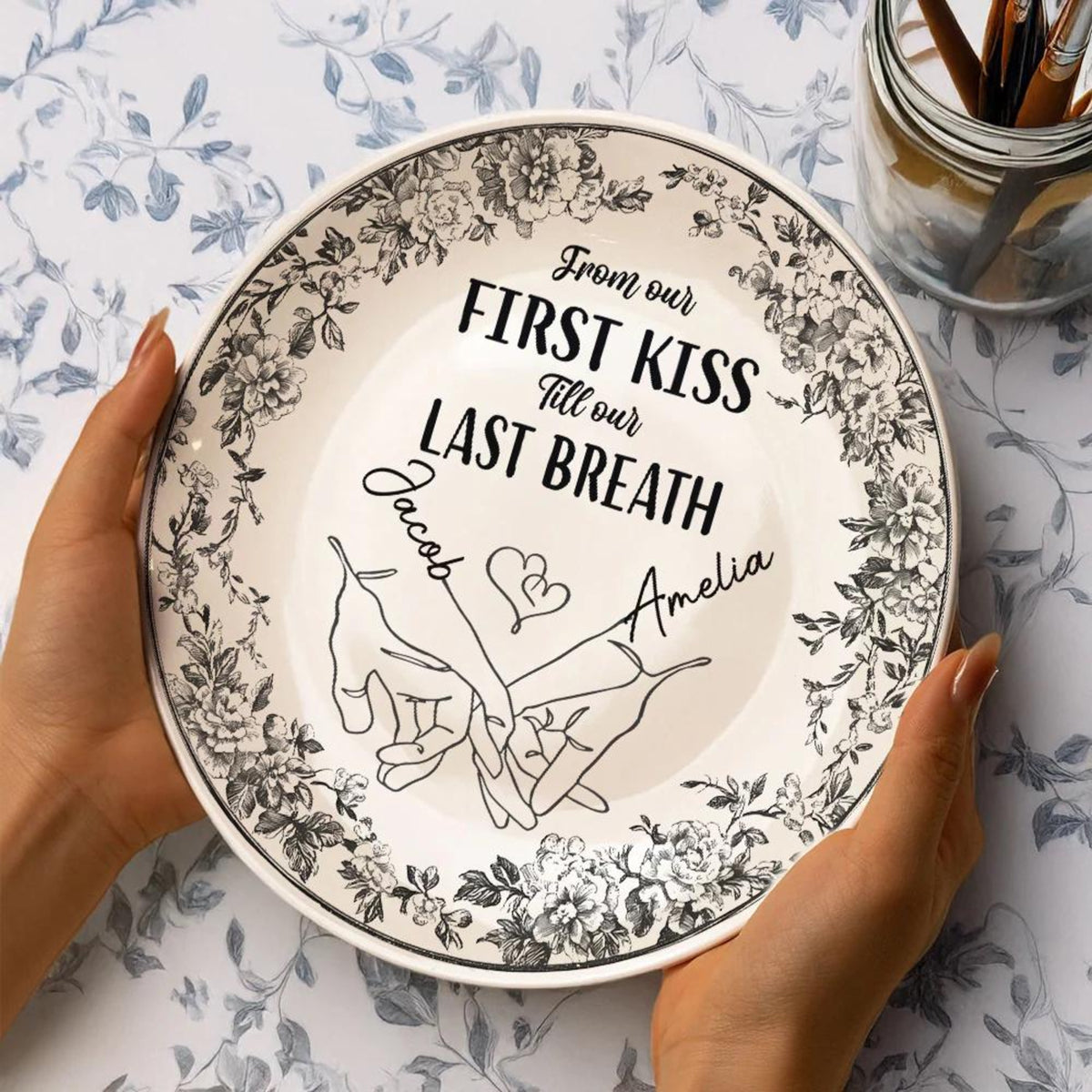 I'm Keeping You Forever Chinoiserie Toile De Jouy Style Couple - Personalized Ceramic Plate - Gift For Husband Wife, Anniversary, Custom Plate