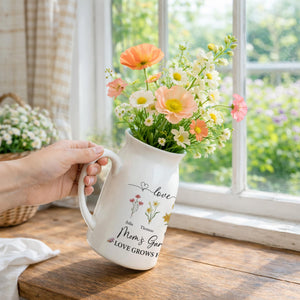 Personalized Grandma's Garden Birth Flower Vase, Custom Name Ceramic Flower Vase, Mothers Day Gift, Anniversary Gift, Floral Home Decor