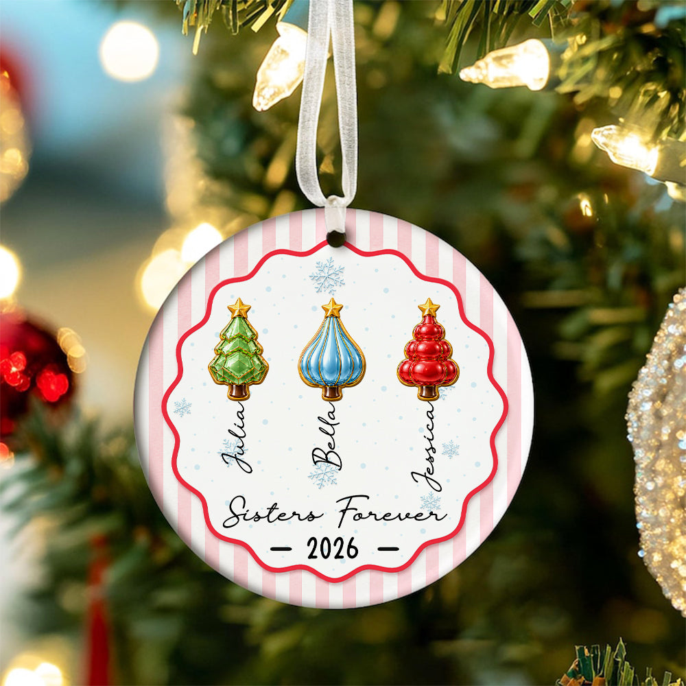 Christmas Tree Ornament Friends Forever Striped Patterns - Real 3D Raised Ornament