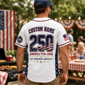 Personalized USA 250 Baseball Jersey, Custom Name America 1776 2026 Jersey, 250 Years of Freedom Patriotic Shirt, 4th of July Gift