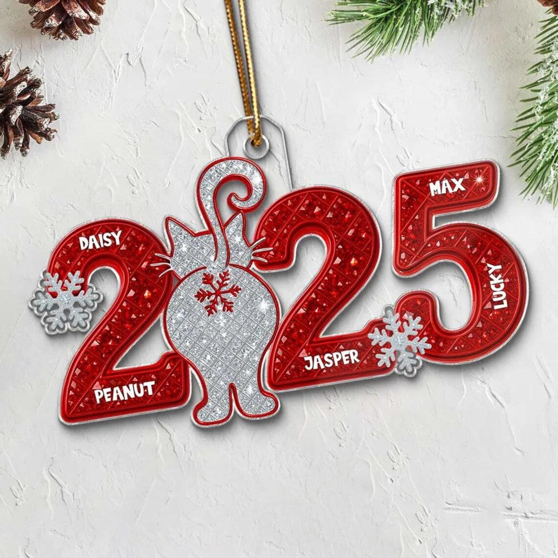 3D Shining Effect Christmas Cat Custom Names - Personalized Acrylic Ornament, Perfect Gift for Cat Lovers to Celebrate the Holiday Season