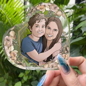 Portrait from Photo Mom Son Daughter - Personalized Heart Shaped Acrylic - Gift For Mom, Mother's Day, Birthday Gift