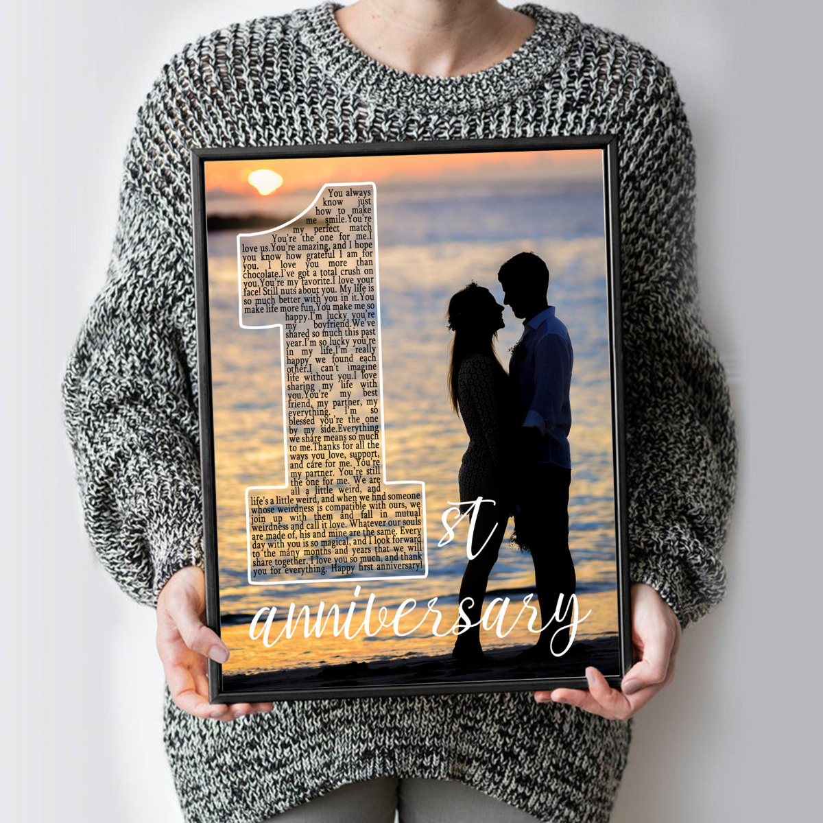 1st Anniversary Custom Photo - Personalized Canvas - Gift For Boyfriend Girlfriend, Anniversary Gift For Couple