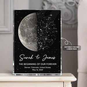 The Beginning Of Our Forever Moon Phase With Star Map - Personalized Acrylic Block - Anniversary Gift, Valentine's Day Gift For Couple