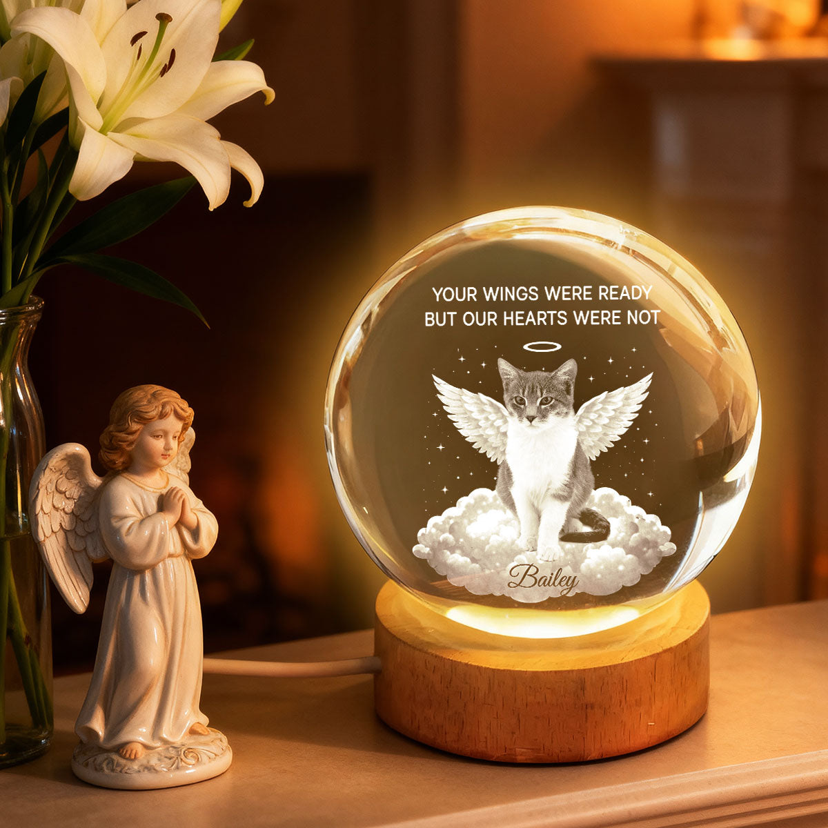 Your Light Will Always Shine in My Heart - Personalized Crystal Ball LED Night Light - Pet Memorial Gift