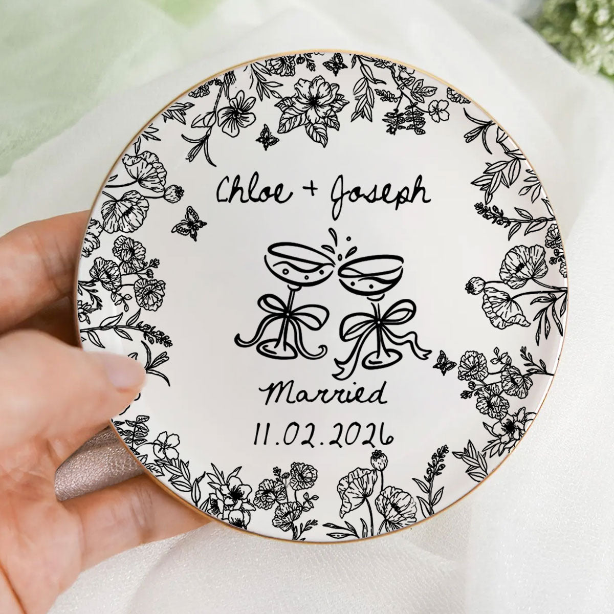 Personalized Engagement Jewelry Dish Custom Couple Name & Date Ceramic Keepsake Gift