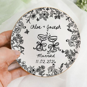Personalized Engagement Jewelry Dish Custom Couple Name & Date Ceramic Keepsake Gift