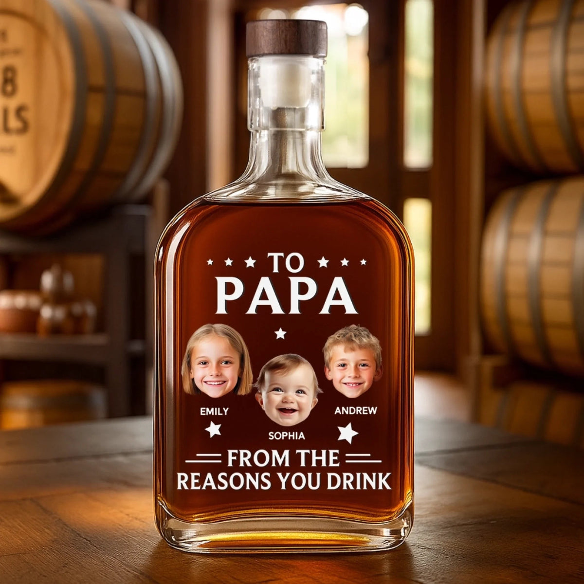 To Dad From The Reasons You Drink Custom Kid's Face - Personalized Whiskey Bottle - Gift For Dad, Papa, Father's Day