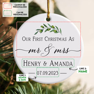 Our First Christmas As Mr. And Mrs. - Personalized Ornament - Christmas Gift