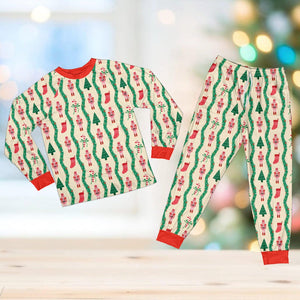 Nutcracker Christmas Pajamas, Preppy Coquette Candy Cane Christmas Long Sleeve Pajama Set, Family Christmas Pajamas, Matching Holiday PJs