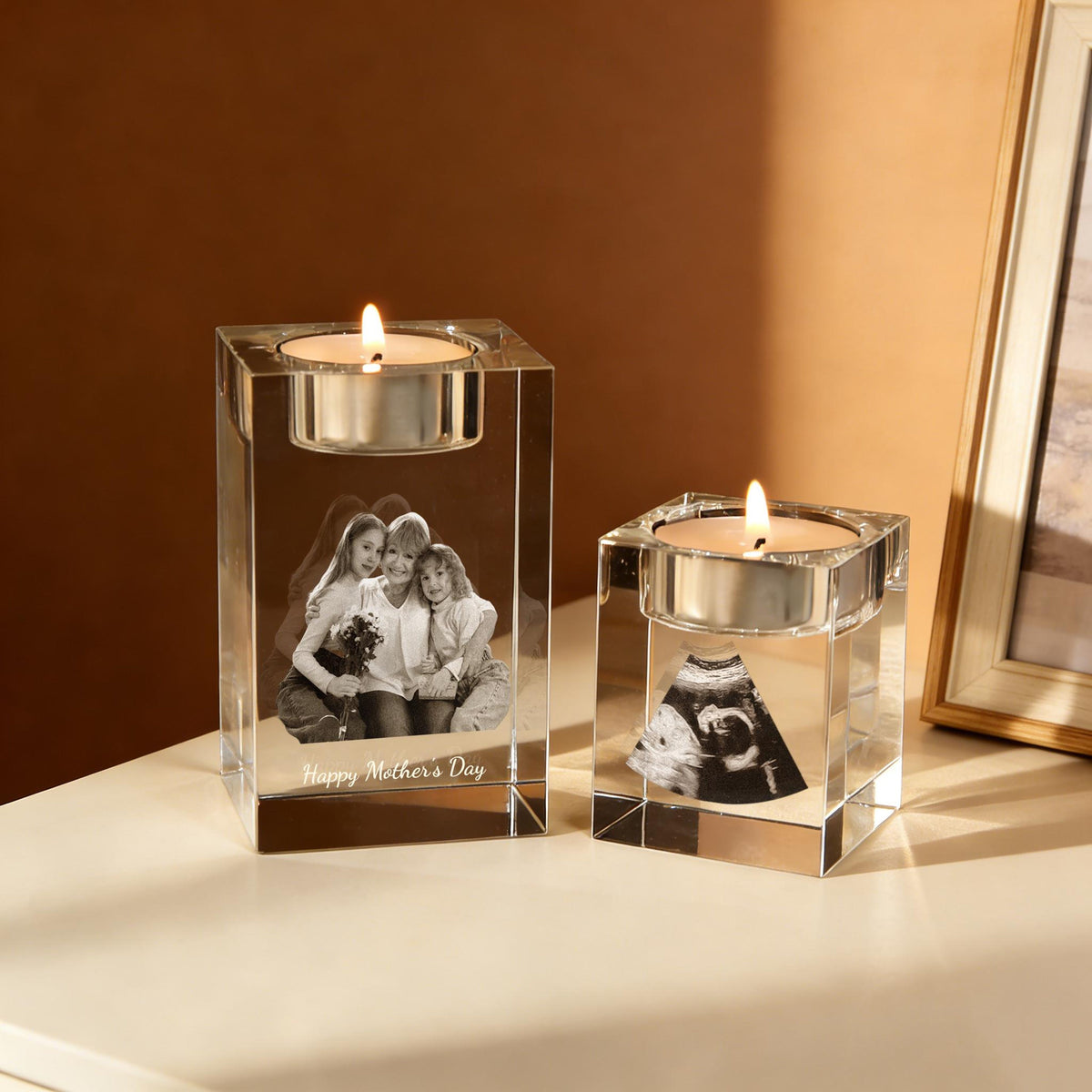 Custom 3D Crystal Photo Portrait, Engraved Crystal Photo With Candle Holder, 3D Crystal Photo Gift for Pet, Memorial Candle Votive, Gift for Mum