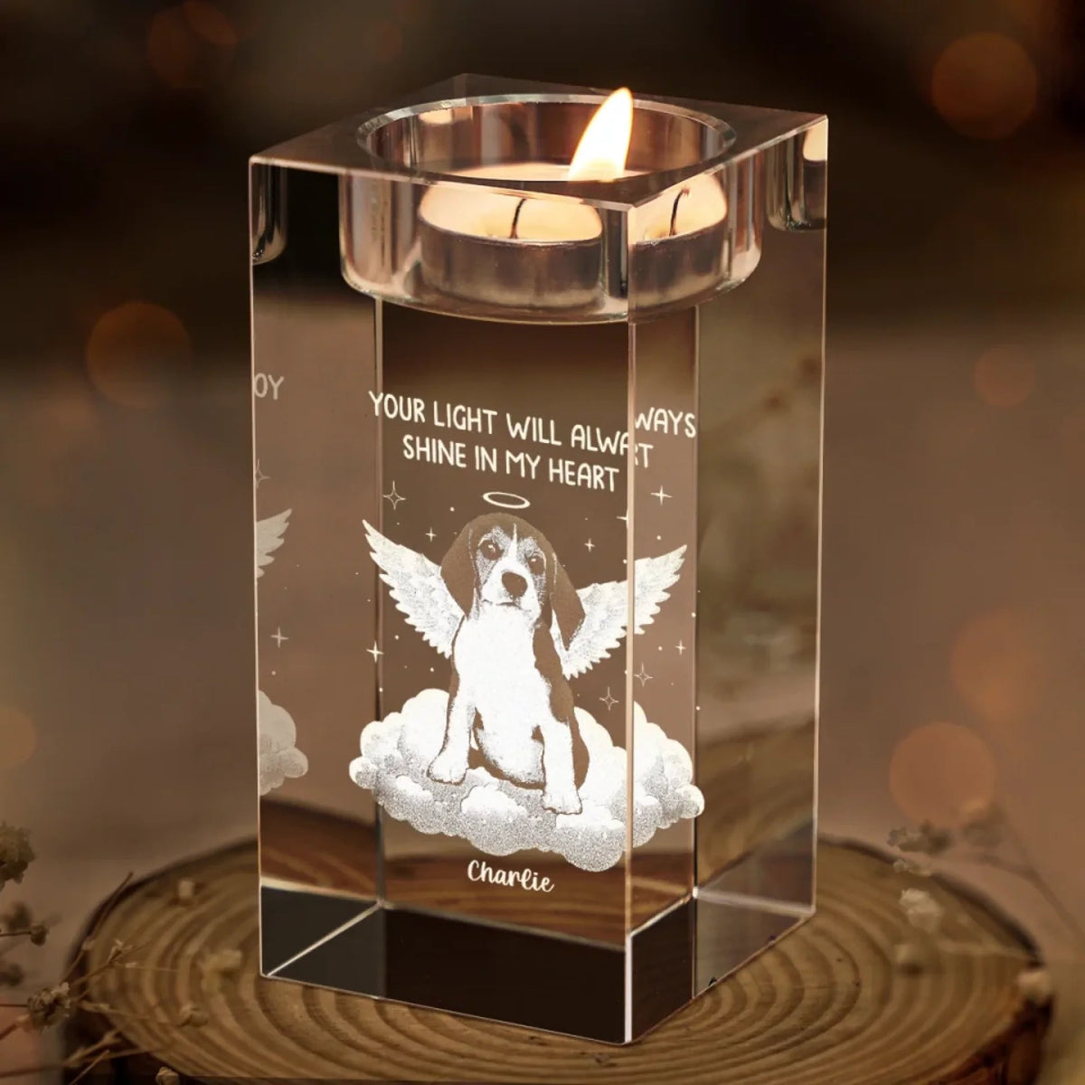 I'm Always Near Custom Pet Photo - Personalized Crystal Candle Holder - Pet Memorial