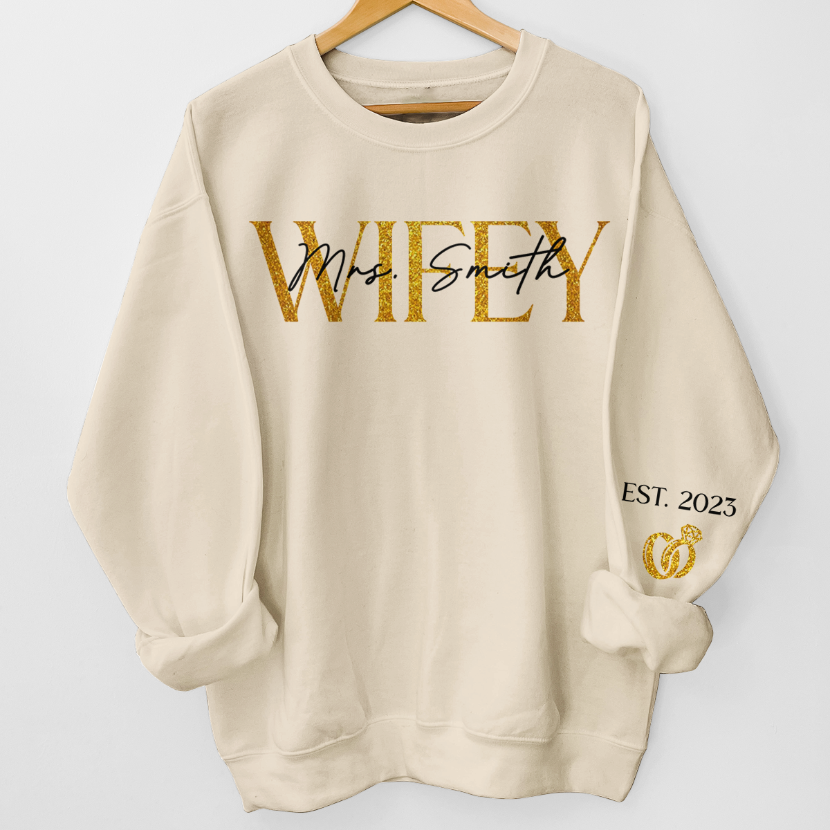 The Love Of My Life My Wifey - Personalized Shirt With Design On Sleeve - Gift For Wife, Anniversary Gift