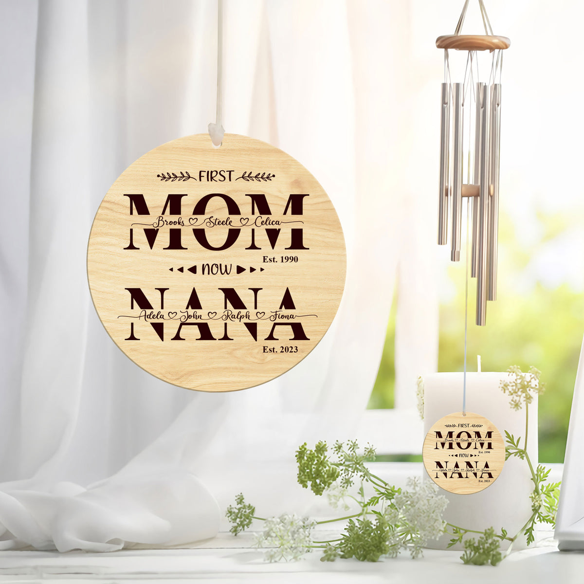 First Mom Now Grandma With Kid Names - Personalized Windchime - Gift For Grandma, Mother's Day, Birthday Gift