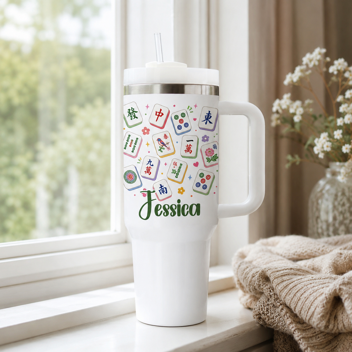 Personalized Mahjong Tumbler | Mahjong Gift for Women | Funny Mahjong Cup I Chase Dragons | Mahjong Player Gift | 40oz Tumbler