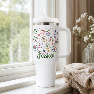 Personalized Mahjong Tumbler | Mahjong Gift for Women | Funny Mahjong Cup I Chase Dragons | Mahjong Player Gift | 40oz Tumbler