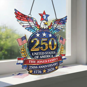 Personalized American Eagle Suncatcher, USA 250th Anniversary Decor, Custom Family Name Patriotic Art