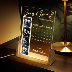 Anniversary Gift, Personalized Couple Photo Frame With Calendar LED Night Light, Birthday Gifts, Valentines Day Gift for Her, Anniversary Gift