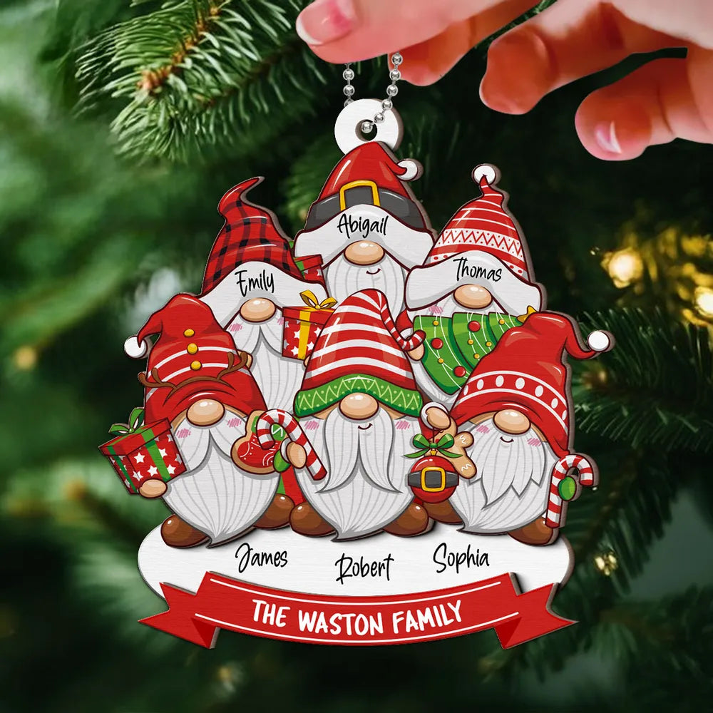 Christmas Gnome Family - Personalized 2-Layer Wooden Ornament - Christmas Gift For Family